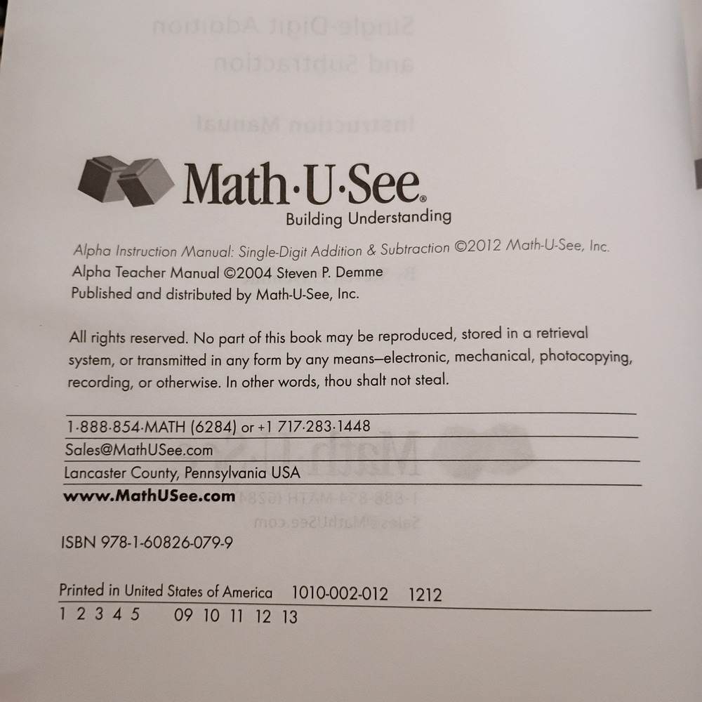 Math U See Alpha Teachers Instruction Manual‎ Instruction Manual Only Book EUC - Picture 3 of 4